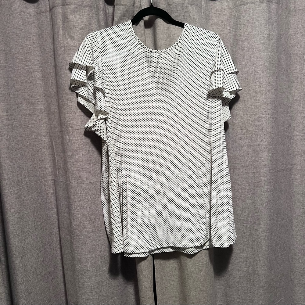 Adrianna Papell Blouse - 1x - white with black polka dots - NWOT